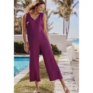 NEW J. Jill medium petite jumpsuit mulberry wide leg cropped women’s romper NWT